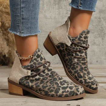 Новый дизайн, женские ботинки с леопардовым принтом, осень-зима, 2023, ботинки 