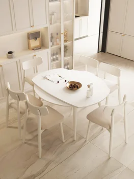 Обеденный стол из чистой белой каменной доски, расширяемый и складной, квадратный и круглый, двойного назначения, переменный круглый стол