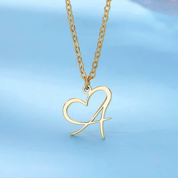 Ожерелье с начальной буквой в виде сердца для женщин, Ожерелья с начальной буквой из нержавеющей стали Золотого цвета, Эстетические украшения, подарок на День рождения