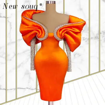 Оранжевые короткие платья для девочек с длинными рукавами и открытыми плечами, вечернее платье 