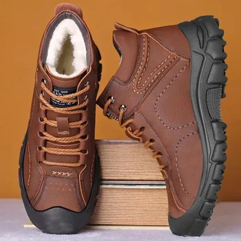 Осенне-зимняя новая хлопчатобумажная обувь, мужская повседневная спортивная обувь с плюшевым утеплением, мужская кожаная обувь с высоким берцем