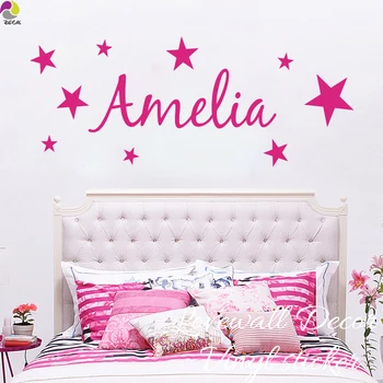 Персонализированная наклейка на стену в виде звезды с именем, детская комната, наклейка на стену в виде звезд с пользовательским именем, комната для девочек, Детская комната, Виниловый декор для дома