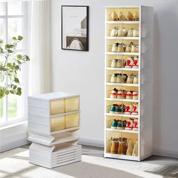 Подставка для обуви Коробка для обуви Складной ящик для хранения-без установки Прозрачный пластиковый штабелируемый шкаф для хранения обуви