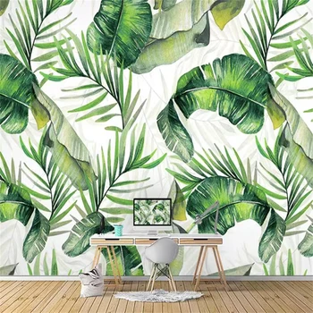 пользовательские скандинавские зеленые растительные обои для гостиной диван ТВ фоновые обои спальня фреска из свежих зеленых листьев 3D наклейки на стены