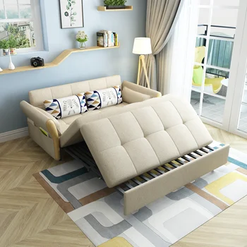 Портативный раскладной диван-кровать с рамой из цельного дерева, раскладной диван, трехместный диван-кровать, мебель для гостиной, диван