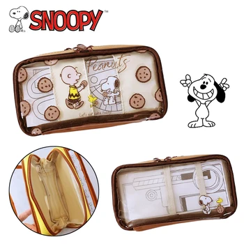 Прозрачный мультяшный пенал Snoopy, многослойная водонепроницаемая сумка для карандашей, школьные принадлежности, канцелярские принадлежности, чехол для ручек