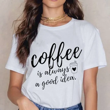 Прохладный кофе - всегда хорошая идея, футболки с принтом для женщин, Летние модные повседневные топы с коротким рукавом и круглым вырезом, женская футболка