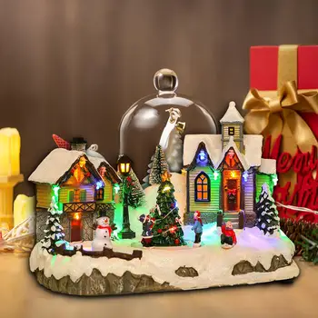 Рождественский снежный домик, фигурка, Рождественская сцена, фигурка, Рождественский светящийся дом для спальни, стола, домашнего декора в гостиной