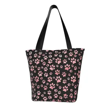 Розовая часть сумки для покупок в продуктовых магазинах в виде собачьей лапы, женские модные холщовые сумки для покупок через плечо, сумка большой емкости