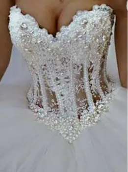 Роскошное бальное платье с жемчугом на заказ, расшитое бисером, свадебные платья с пышным бальным платьем, свадебные платья