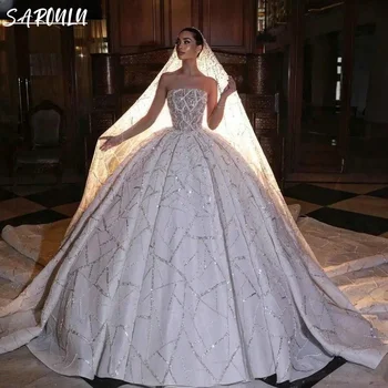 Роскошное свадебное платье без бретелек длиной до пола, Романтическое свадебное платье без рукавов Royal Vestidos De Novia