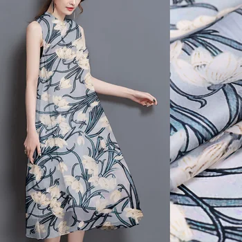 Серо-голубая орхидея 12 мм шелковая органза, атлас, шелковая ткань с цифровой печатью, летняя юбка, рубашка, ткань для одежды своими руками
