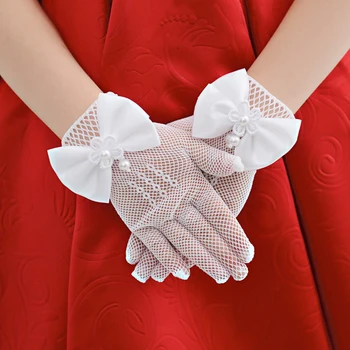 Сетчатые Кружевные перчатки с бантом Женские Принадлежности для вечеринок Детская Церемония Рождения Аксессуары для Коронации Подарочные Варежки Женские