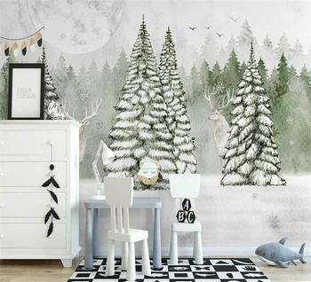 Скандинавские обои на заказ, ручная роспись, абстрактный лесной лось, детская комната, фоновая стена для гостиной, 3D обои обои