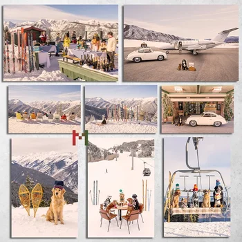 Скандинавское Винтажное Настенное Искусство Aspen Ski Resort HD Холст Картина Маслом Печать Плаката Домашняя Спальня Украшение Гостиной