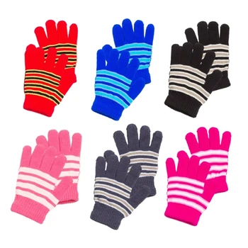 Сохраняющие тепло перчатки с полными пальцами, детские варежки с полосатым рисунком, ветрозащитные для улицы DXAA