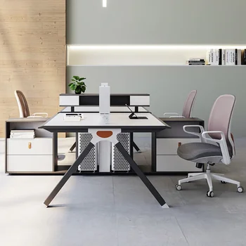 Стол для персонала, современное рабочее место в минималистичном стиле, четыре сотрудника, перегородка для отделения финансовых карт, креативный клерк, офисный стол