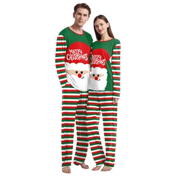 Счастливого Рождества, Одинаковые Пижамы Для Всей Семьи, Комплект Одежды Для Пары, Косплей Санта, Полосатый Принт, Пижамы Для Взрослых, Пижамный Костюм