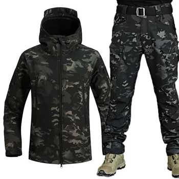 Тактические эластичные куртки, флисовые водонепроницаемые теплые куртки для рыбалки, пеших прогулок, кемпинга, брюки, спортивные костюмы с капюшоном, термо-камуфляжная одежда