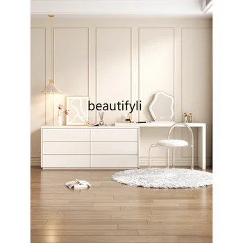Туалетный столик В спальне, Современный минималистичный комод, Встроенная кровать, Выдвижной туалетный столик, Столик для макияжа из массива дерева
