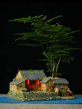 Украшение древнего здания, смола, китайский пейзаж Бонсай в древнем стиле, Маленький Домик, поддающийся чаепитию, Креативный, ретро-Ностальгический С подносом