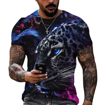 Футболка с 3D-принтом тигра, сражающегося с животным, свирепым львом /леопардом, мужские топы с коротким рукавом, футболки оверсайз, мужская дизайнерская одежда