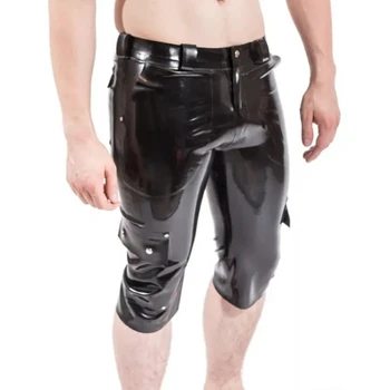 Черные сексуальные латексные боксерские шорты с застежкой-молнией и карманами, резиновые плавки-трусы