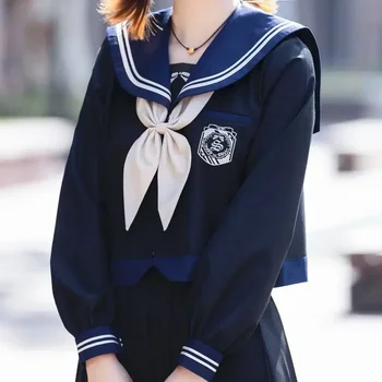 Школьная форма для девочек-студенток в японском корейском стиле S-XL, темно-синяя одежда, женский темно-синий костюм JK, матросская рубашка, плиссированная юбка, косплей