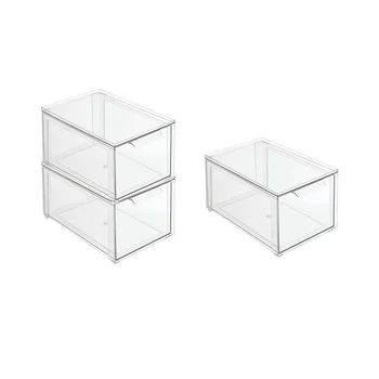 Штабелируемые ящики-органайзеры из прозрачного пластика, набор из 3 предметов для хранения косметики и косметических принадлежностей на туалетном столике