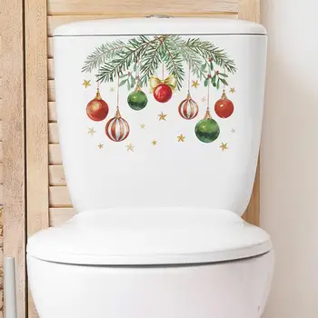 Элегантная Рождественская наклейка для туалетов Праздничные Рождественские наклейки для туалетов Наклейка с рисунком зеленых растений для детей для дома для туалетов