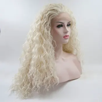 Белый #60 Букни Вьющиеся Синтетические Волосы 13X4 Синтетические Волосы На Кружеве Парики Бесклеевые Высокой Плотности Термостойкие Волокна Волос Свободная Часть Для Женщин