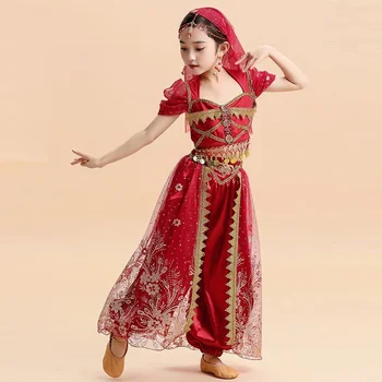 Детский Индийский Танцевальный Костюм Синьцзянский Танец Этнический Танец Хор Сценическая Одежда Юбка Принцессы Жасмин