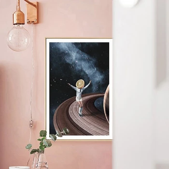 Звездное Небо, Мультяшная девушка, Замечательный абстрактный плакат, картина на холсте в скандинавском стиле, настенные картины для гостиной, декоративные Современные