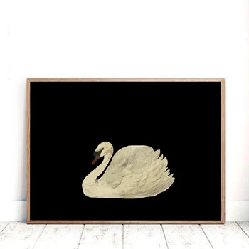 Черно-белый антикварный лебедь, акварельный холст, плакат и принты, минималистичные винтажные настенные рисунки для декора гостиной