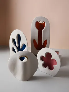 Керамическая ваза Креативность Выдалбливают Цветные цветы Керамическая мебель ручной работы Современное украшение дома Цветочная композиция