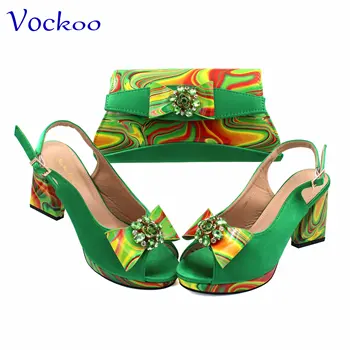 Свадебные туфли-лодочки на очень высоком каблуке с открытым носком, Комплект из обуви и сумки, Зеленый цвет, Новогоднее предложение, Новое поступление 2024 года