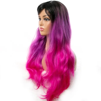 Синтетические длинные Волнистые парики для чернокожих женщин с волосами афроамериканки Оранжево фиолетового цвета с челкой Термостойкий парик