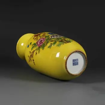 Китайская ручная роспись, ваза для цветов и птиц на желтом фоне, вазы для украшения дома