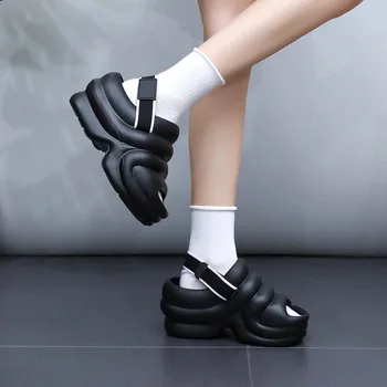Женские тапочки на высоком каблуке, женская летняя обувь из легкого материала EVA, 2 способа ношения, женские уличные шлепанцы, Модные сандалии на танкетке