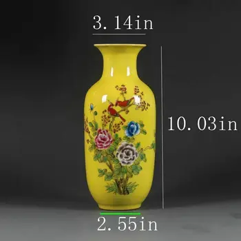Китайская ручная роспись, ваза для цветов и птиц на желтом фоне, вазы для украшения дома