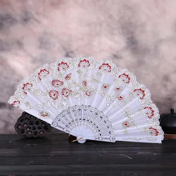 Кружевной Шелковый складной веер в китайском стиле, винтажный цветочный узор, Танцевальная свадебная вечеринка, ручной Фан-арт, ремесленный декор