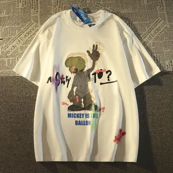 Футболки с рисунком мальчика из японского аниме Харадзюку, Топы оверсайз с коротким рукавом, Мужская уличная одежда в стиле хип-хоп, Летняя хлопковая футболка Kawaii, Одежда