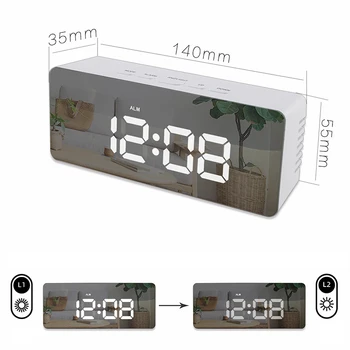 Цифровые зеркальные настольные часы со светодиодным дисплеем, будильник, ночники, Температурный календарь, функция повтора, USB-зарядное устройство, украшение стола